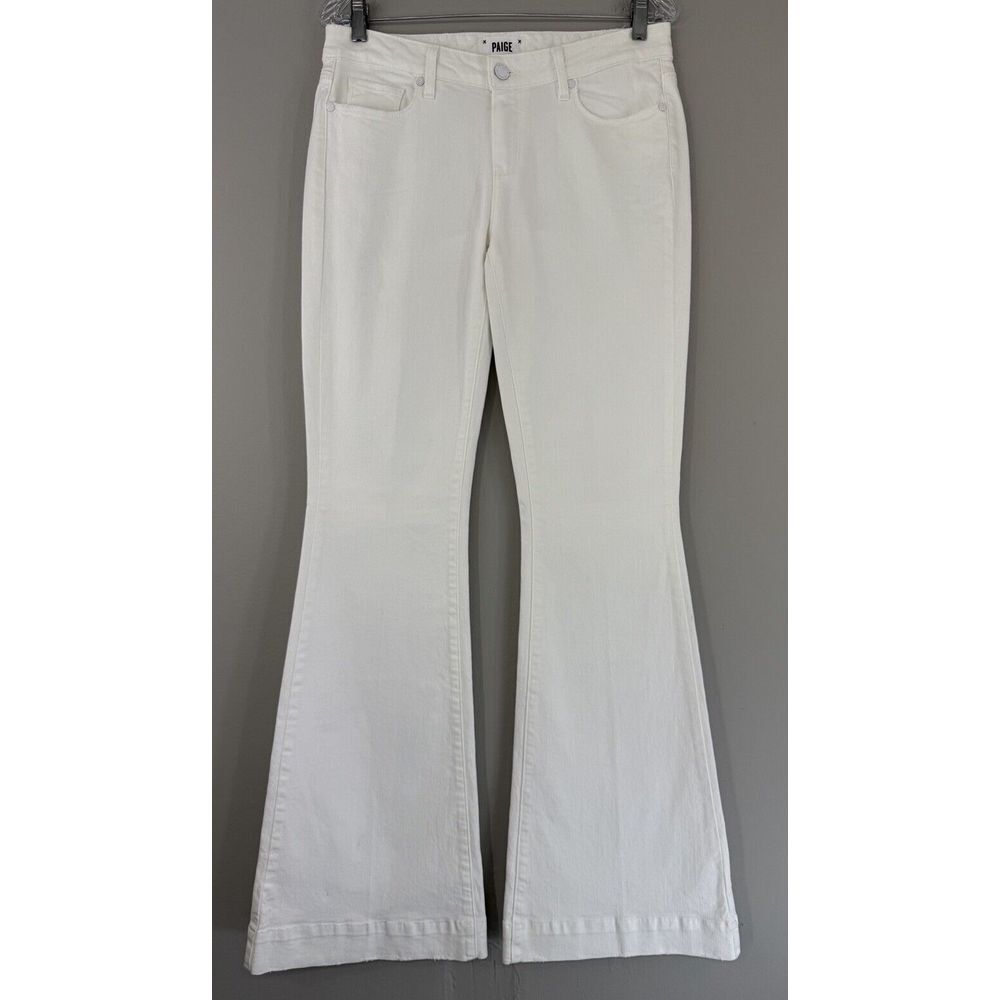 Paige Fiona Mid Rise Flare Jeans Woman's 29 Distressed‎ Optic White